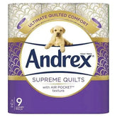Andrex Supreme Quilts Toilet Tissue, 9 Quilted Toilet Rolls (Cas of 4)  Adomoo